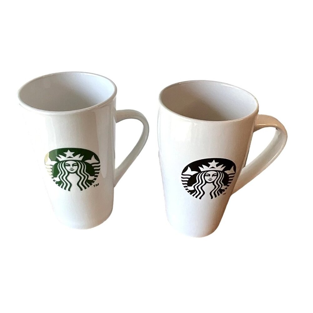 Starbucks Set/2‎ Mugs Cups Traditional Green 16oz and a Black Logo 18oz No Chips